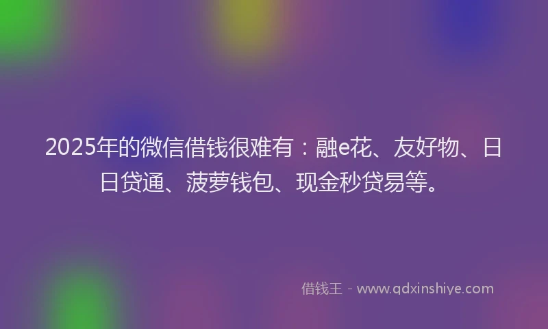 2025年的微信借钱很难有：融e花、友好物、日日贷通、菠萝钱包、现金秒贷易等。