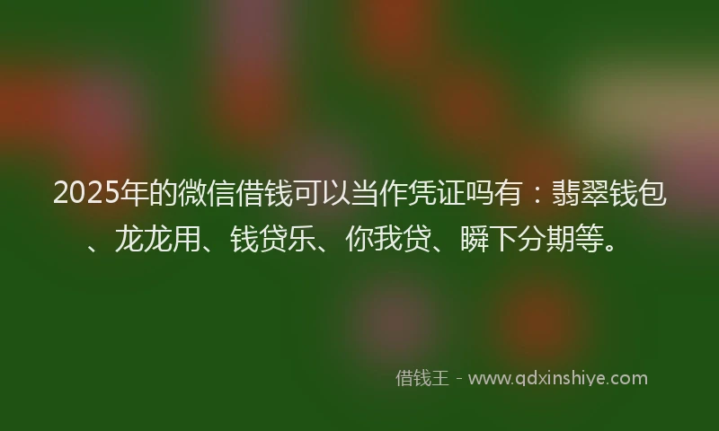 2025年的微信借钱可以当作凭证吗有：翡翠钱包、龙龙用、钱贷乐、你我贷、瞬下分期等。