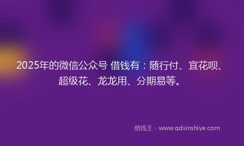 2025年的微信公众号 借钱有：随行付、宜花呗、超级花、龙龙用、分期易等。