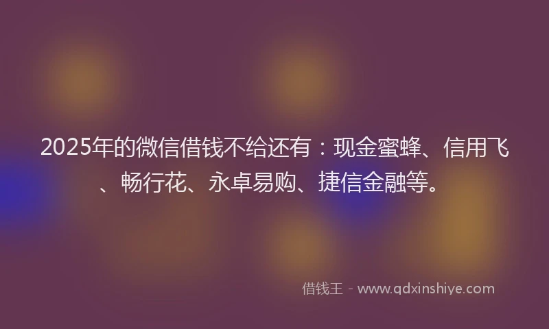 2025年的微信借钱不给还有：现金蜜蜂、信用飞、畅行花、永卓易购、捷信金融等。