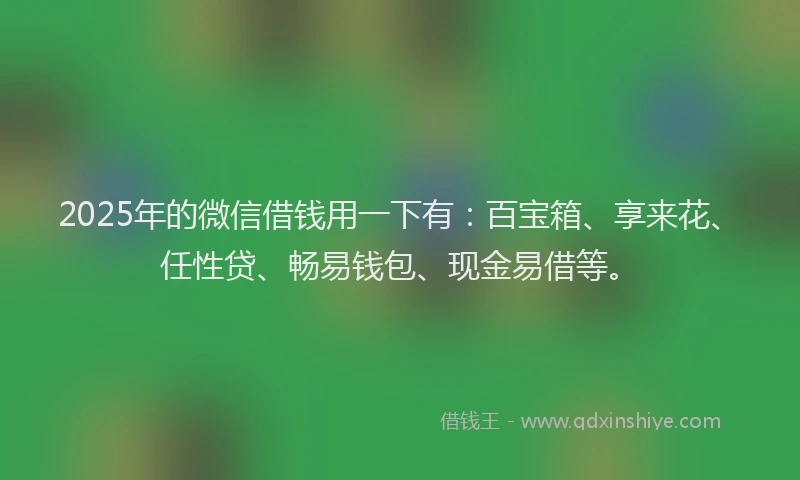 2025年的微信借钱用一下有：百宝箱、享来花、任性贷、畅易钱包、现金易借等。