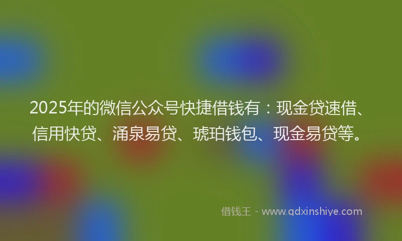 2025年的微信公众号快捷借钱有：现金贷速借、信用快贷、涌泉易贷、琥珀钱包、现金易贷等。