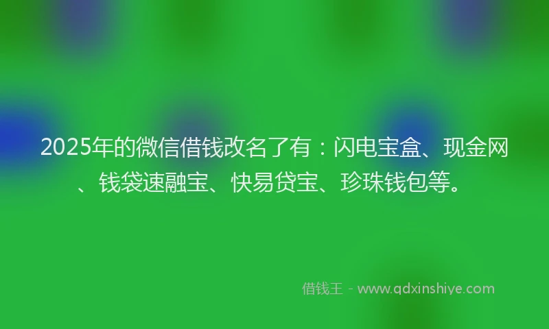 2025年的微信借钱改名了有：闪电宝盒、现金网、钱袋速融宝、快易贷宝、珍珠钱包等。