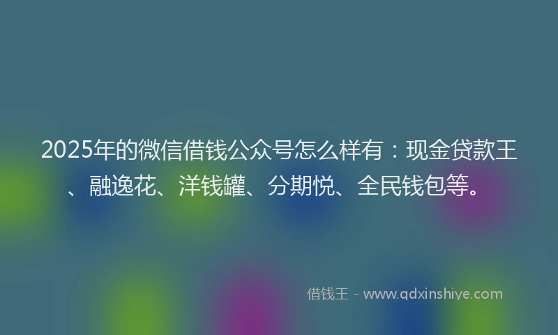 2025年的微信借钱公众号怎么样有：现金贷款王、融逸花、洋钱罐、分期悦、全民钱包等。
