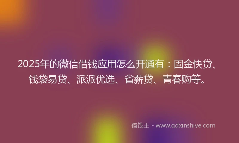 2025年的微信借钱应用怎么开通有：固金快贷、钱袋易贷、派派优选、省薪贷、青春购等。