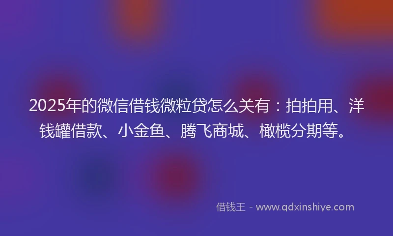 2025年的微信借钱微粒贷怎么关有：拍拍用、洋钱罐借款、小金鱼、腾飞商城、橄榄分期等。