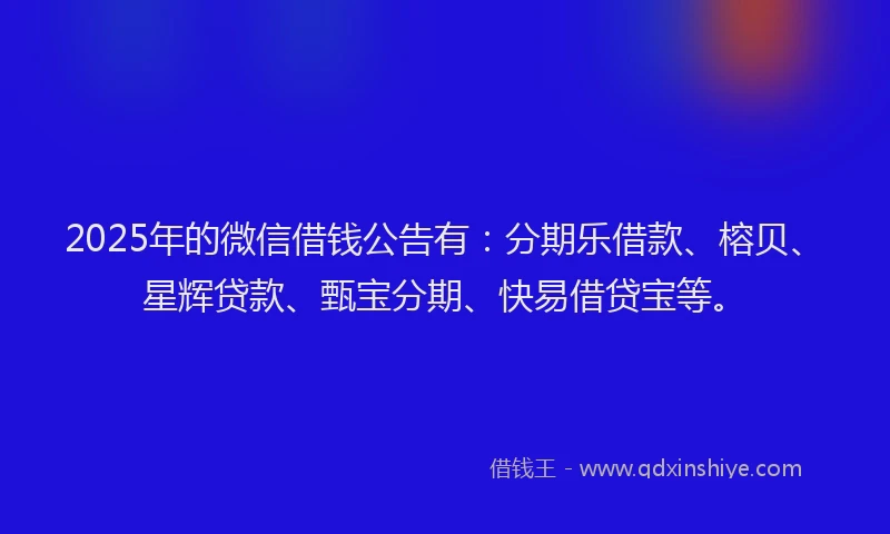 2025年的微信借钱公告有：分期乐借款、榕贝、星辉贷款、甄宝分期、快易借贷宝等。
