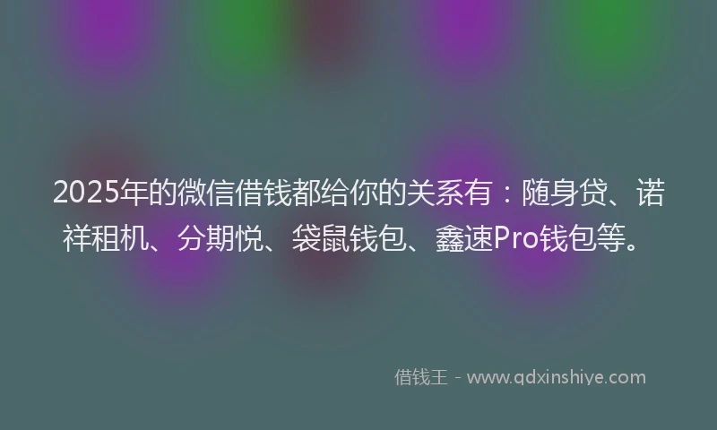 2025年的微信借钱都给你的关系有：随身贷、诺祥租机、分期悦、袋鼠钱包、鑫速Pro钱包等。
