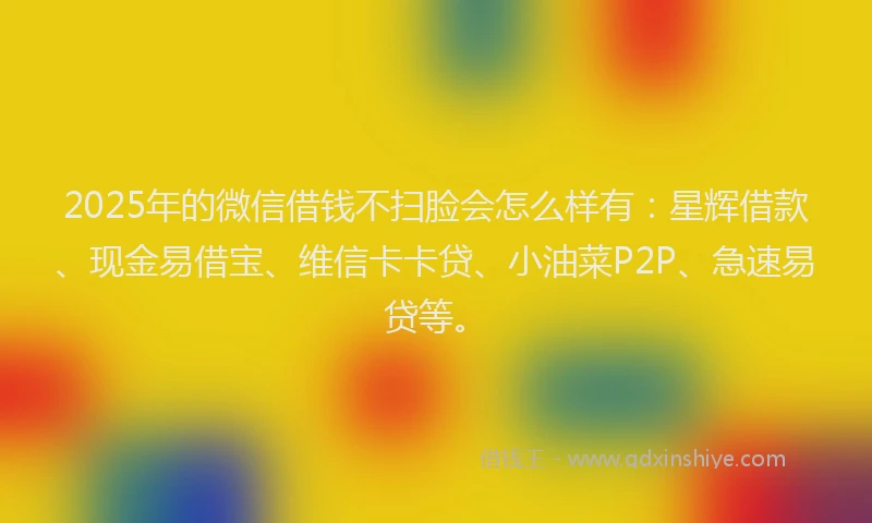 2025年的微信借钱不扫脸会怎么样有：星辉借款、现金易借宝、维信卡卡贷、小油菜P2P、急速易贷等。