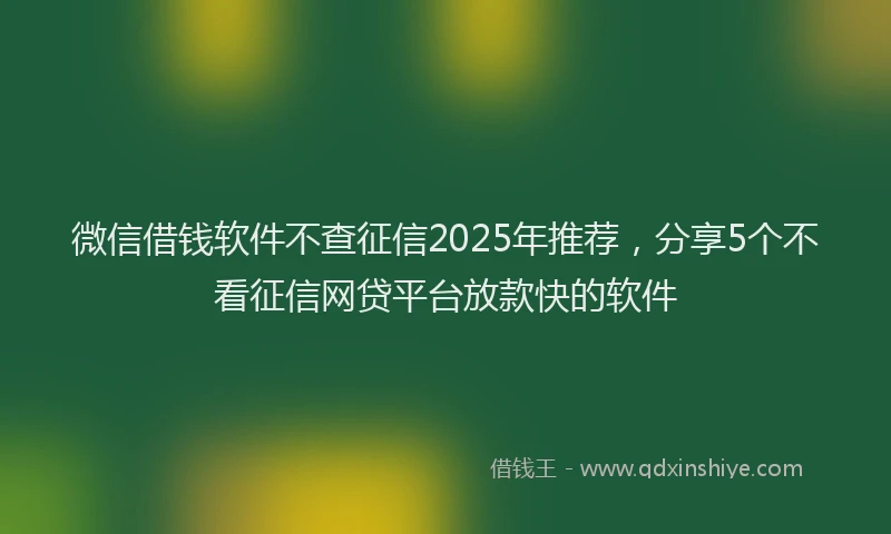 微信借钱软件不查征信2025年推荐，分享5个不看征信网贷平台放款快的软件