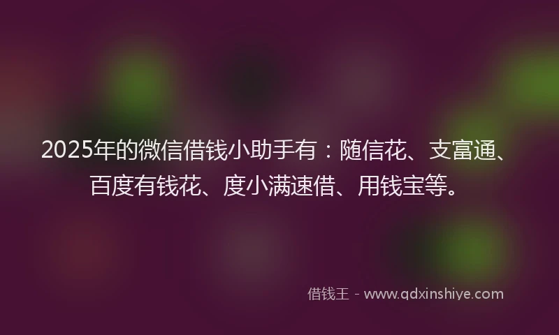 2025年的微信借钱小助手有：随信花、支富通、百度有钱花、度小满速借、用钱宝等。