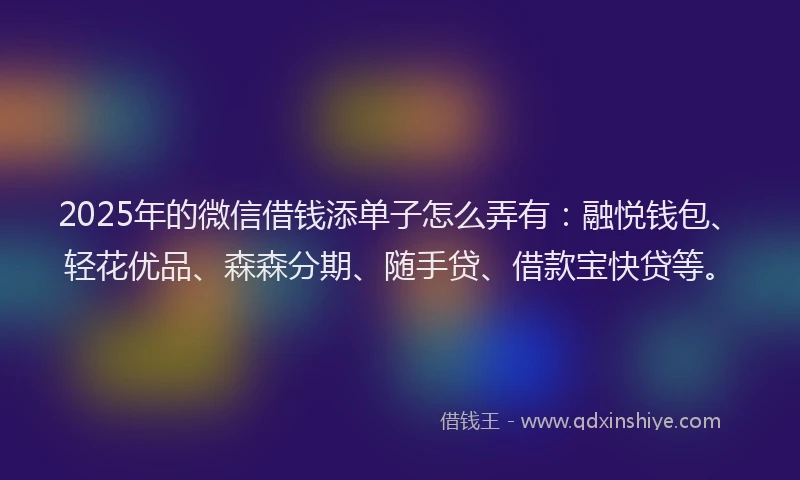 2025年的微信借钱添单子怎么弄有：融悦钱包、轻花优品、森森分期、随手贷、借款宝快贷等。