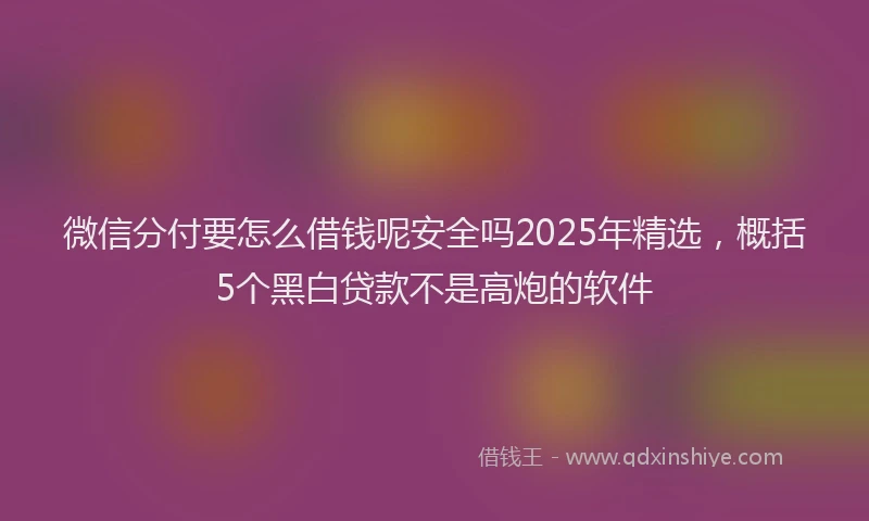 微信分付要怎么借钱呢安全吗2025年精选，概括5个黑白贷款不是高炮的软件