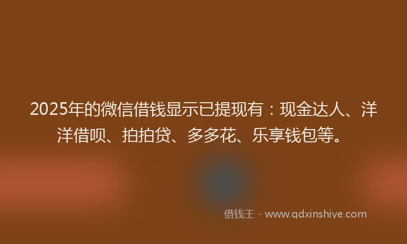 2025年的微信借钱显示已提现有：现金达人、洋洋借呗、拍拍贷、多多花、乐享钱包等。