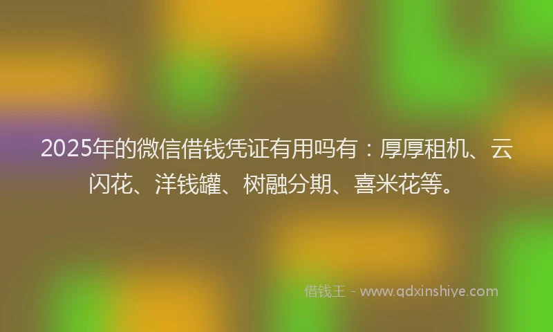 2025年的微信借钱凭证有用吗有：厚厚租机、云闪花、洋钱罐、树融分期、喜米花等。