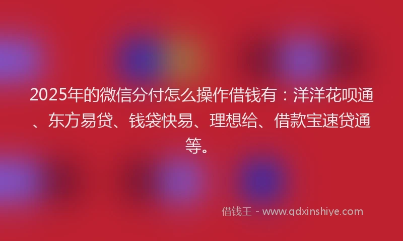 2025年的微信分付怎么操作借钱有：洋洋花呗通、东方易贷、钱袋快易、理想给、借款宝速贷通等。