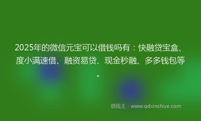 2025年的微信元宝可以借钱吗有：快融贷宝盒、度小满速借、融资易贷、现金秒融、多多钱包等。
