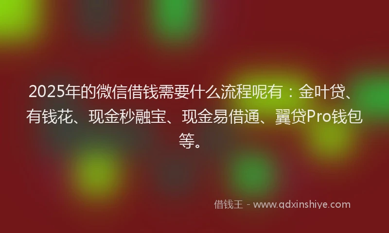2025年的微信借钱需要什么流程呢有：金叶贷、有钱花、现金秒融宝、现金易借通、翼贷Pro钱包等。