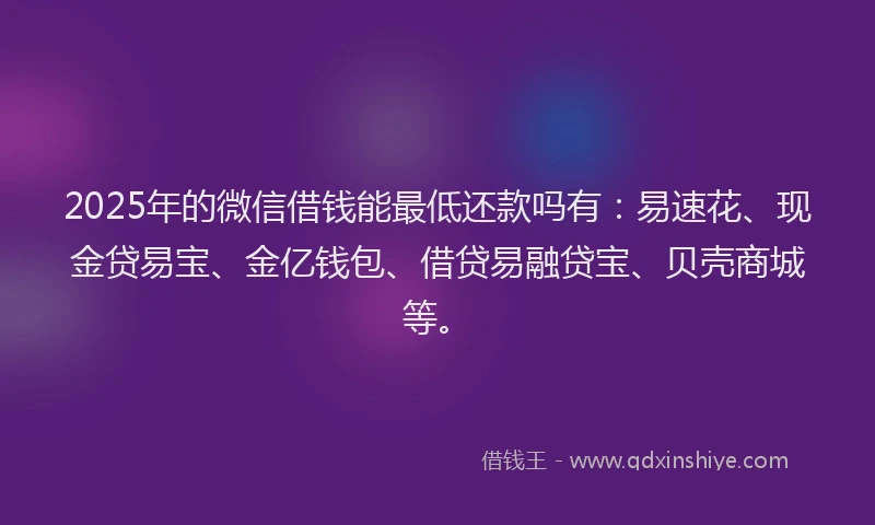 2025年的微信借钱能最低还款吗有：易速花、现金贷易宝、金亿钱包、借贷易融贷宝、贝壳商城等。