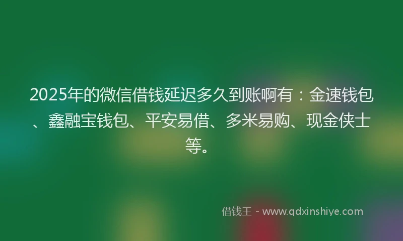 2025年的微信借钱延迟多久到账啊有：金速钱包、鑫融宝钱包、平安易借、多米易购、现金侠士等。