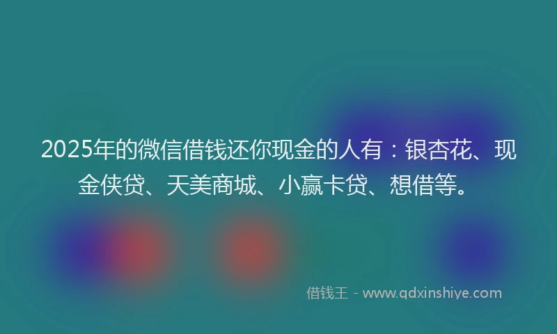 2025年的微信借钱还你现金的人有：银杏花、现金侠贷、天美商城、小赢卡贷、想借等。