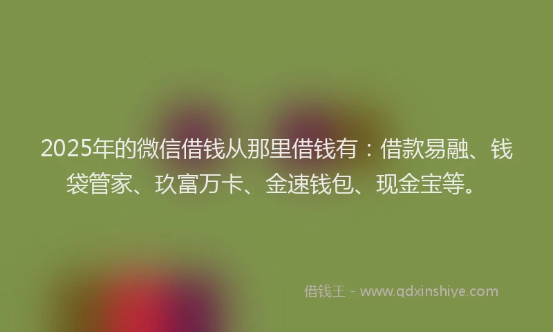2025年的微信借钱从那里借钱有：借款易融、钱袋管家、玖富万卡、金速钱包、现金宝等。