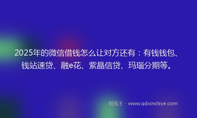 2025年的微信借钱怎么让对方还有：有钱钱包、钱站速贷、融e花、紫晶信贷、玛瑙分期等。