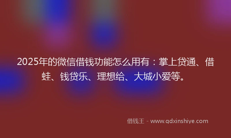 2025年的微信借钱功能怎么用有：掌上贷通、借蛙、钱贷乐、理想给、大城小爱等。