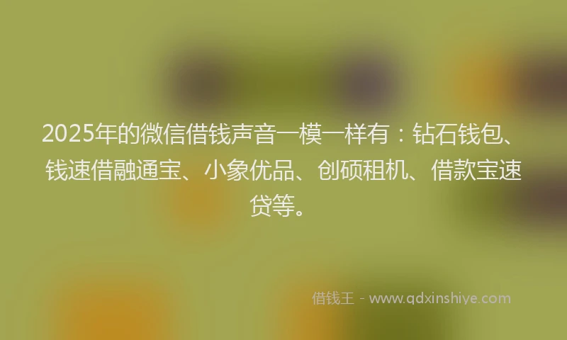 2025年的微信借钱声音一模一样有：钻石钱包、钱速借融通宝、小象优品、创硕租机、借款宝速贷等。