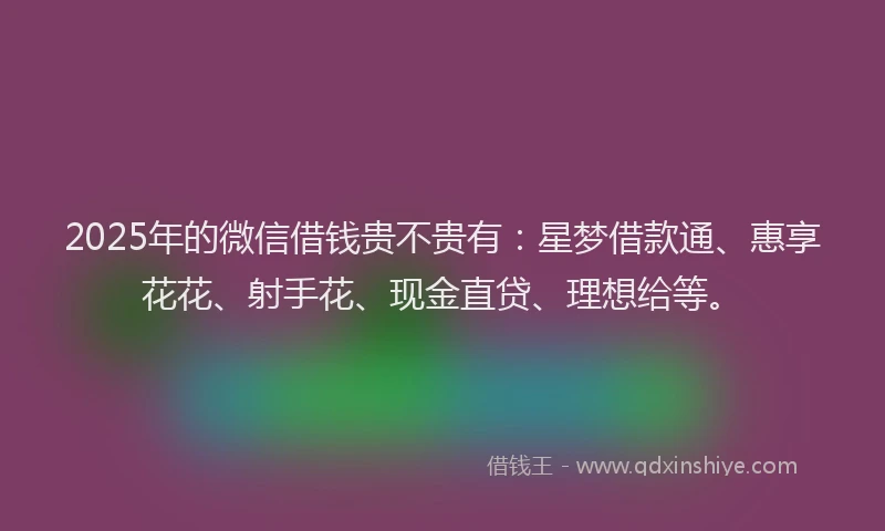 2025年的微信借钱贵不贵有：星梦借款通、惠享花花、射手花、现金直贷、理想给等。