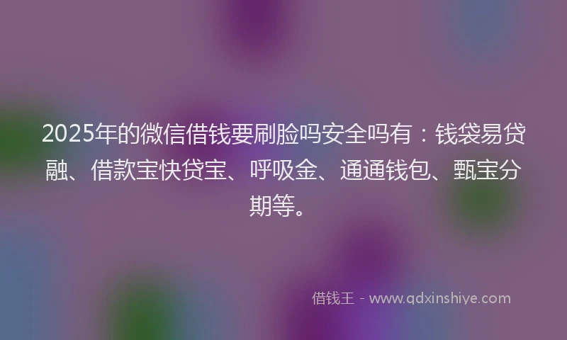 2025年的微信借钱要刷脸吗安全吗有：钱袋易贷融、借款宝快贷宝、呼吸金、通通钱包、甄宝分期等。