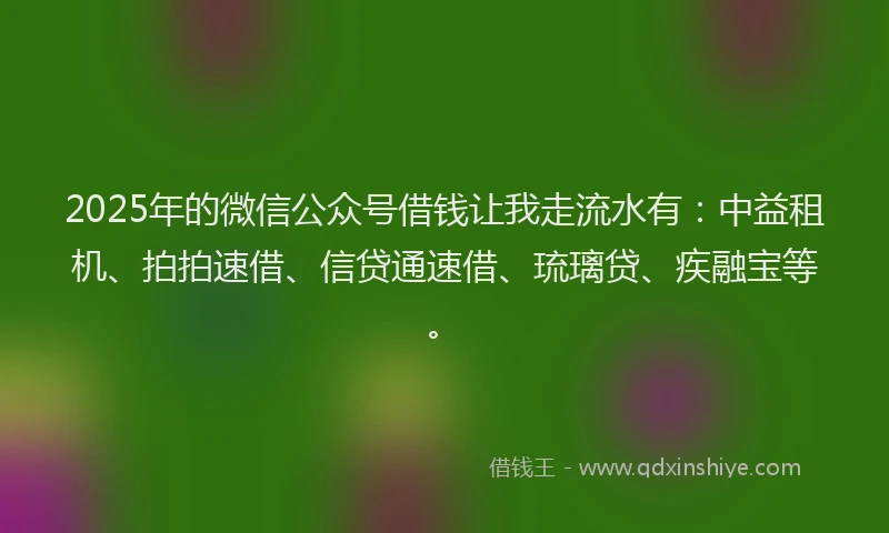 2025年的微信公众号借钱让我走流水有：中益租机、拍拍速借、信贷通速借、琉璃贷、疾融宝等。