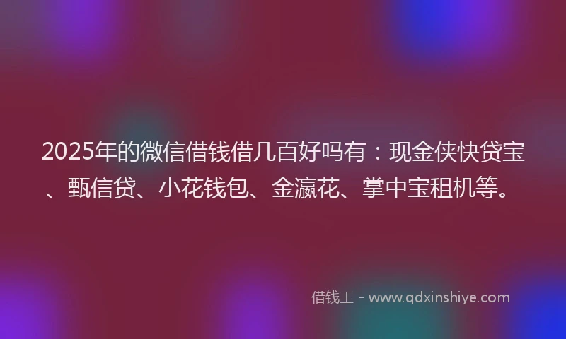 2025年的微信借钱借几百好吗有：现金侠快贷宝、甄信贷、小花钱包、金瀛花、掌中宝租机等。