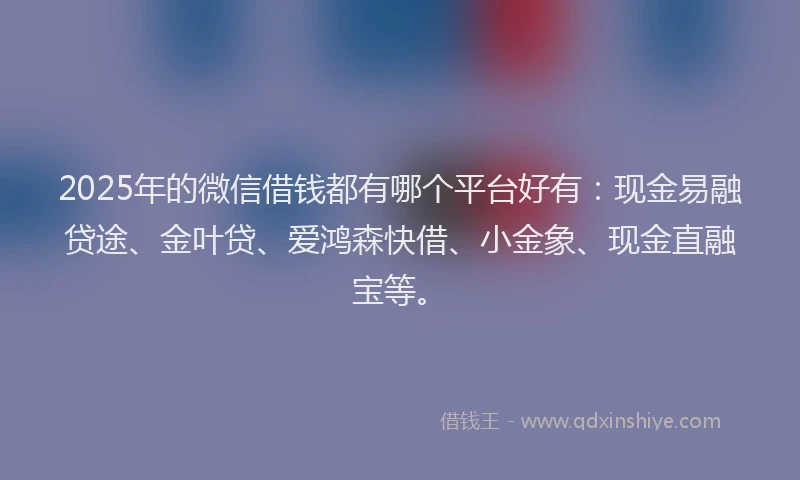 2025年的微信借钱都有哪个平台好有：现金易融贷途、金叶贷、爱鸿森快借、小金象、现金直融宝等。