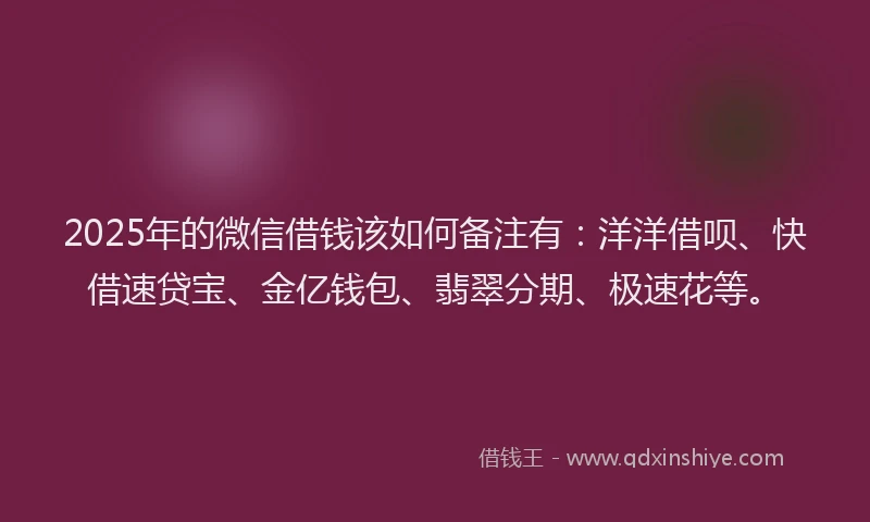 2025年的微信借钱该如何备注有：洋洋借呗、快借速贷宝、金亿钱包、翡翠分期、极速花等。