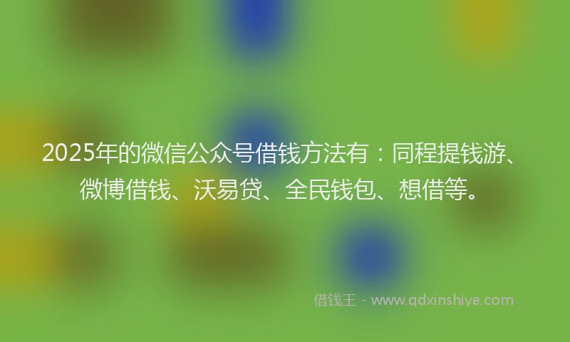 2025年的微信公众号借钱方法有：同程提钱游、微博借钱、沃易贷、全民钱包、想借等。