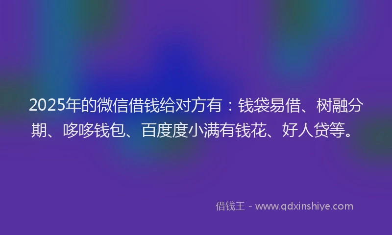 2025年的微信借钱给对方有：钱袋易借、树融分期、哆哆钱包、百度度小满有钱花、好人贷等。