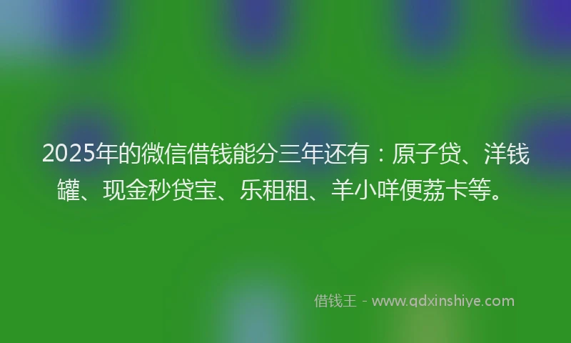 2025年的微信借钱能分三年还有：原子贷、洋钱罐、现金秒贷宝、乐租租、羊小咩便荔卡等。