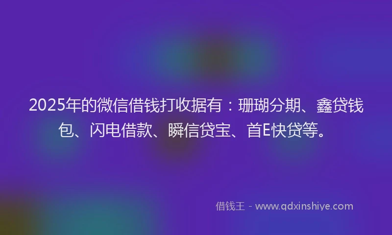 2025年的微信借钱打收据有：珊瑚分期、鑫贷钱包、闪电借款、瞬信贷宝、首E快贷等。