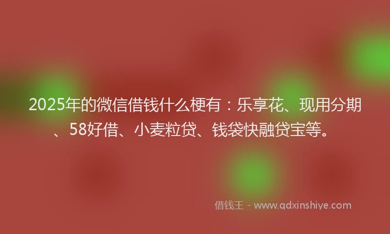 2025年的微信借钱什么梗有：乐享花、现用分期、58好借、小麦粒贷、钱袋快融贷宝等。