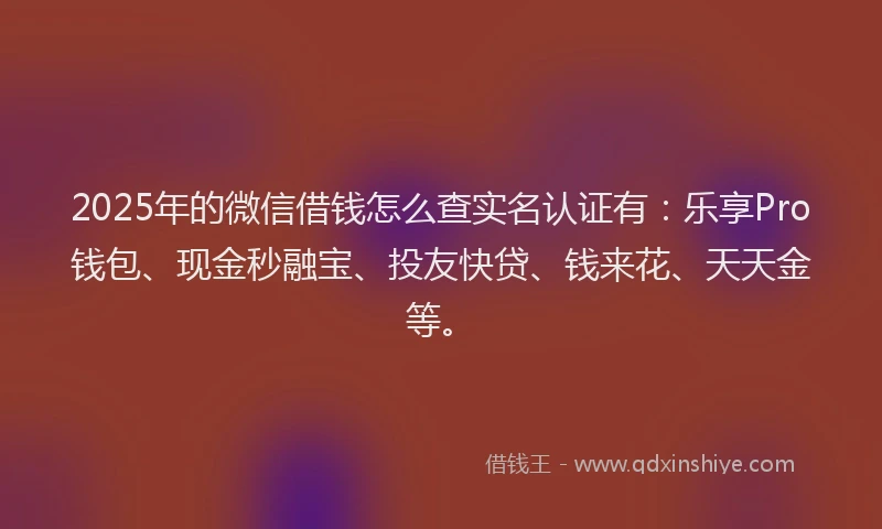 2025年的微信借钱怎么查实名认证有：乐享Pro钱包、现金秒融宝、投友快贷、钱来花、天天金等。