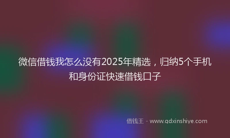 微信借钱我怎么没有2025年精选，归纳5个手机和身份证快速借钱口子