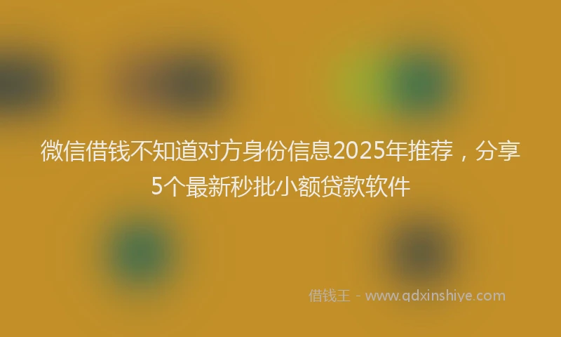 微信借钱不知道对方身份信息2025年推荐，分享5个最新秒批小额贷款软件