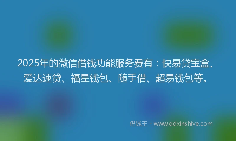 2025年的微信借钱功能服务费有：快易贷宝盒、爱达速贷、福星钱包、随手借、超易钱包等。