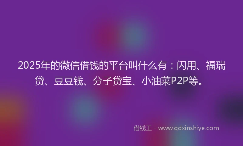 2025年的微信借钱的平台叫什么有：闪用、福瑞贷、豆豆钱、分子贷宝、小油菜P2P等。