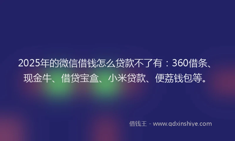 2025年的微信借钱怎么贷款不了有：360借条、现金牛、借贷宝盒、小米贷款、便荔钱包等。