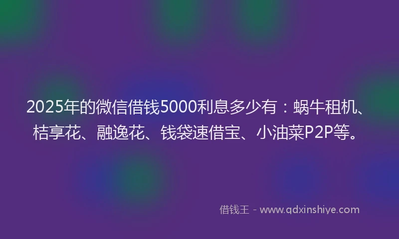 2025年的微信借钱5000利息多少有：蜗牛租机、桔享花、融逸花、钱袋速借宝、小油菜P2P等。