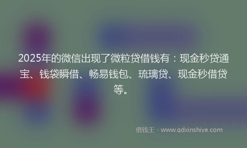2025年的微信出现了微粒贷借钱有：现金秒贷通宝、钱袋瞬借、畅易钱包、琉璃贷、现金秒借贷等。