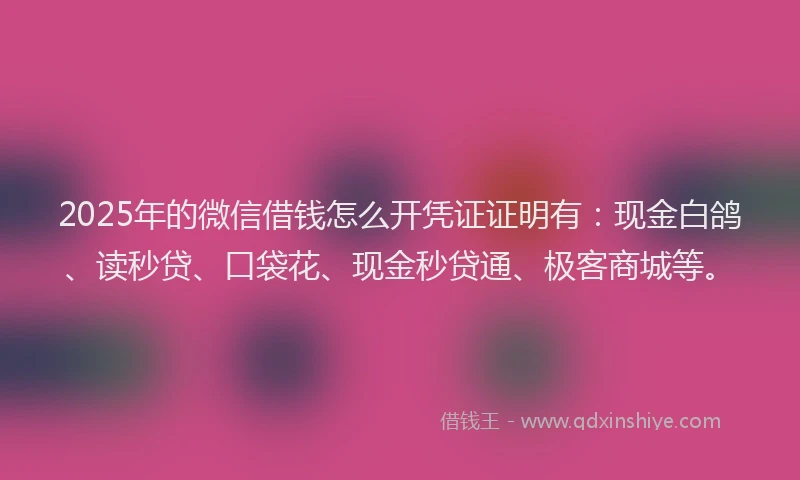 2025年的微信借钱怎么开凭证证明有：现金白鸽、读秒贷、口袋花、现金秒贷通、极客商城等。