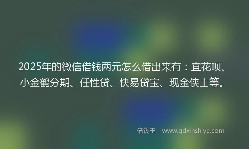 2025年的微信借钱两元怎么借出来有：宜花呗、小金鹤分期、任性贷、快易贷宝、现金侠士等。